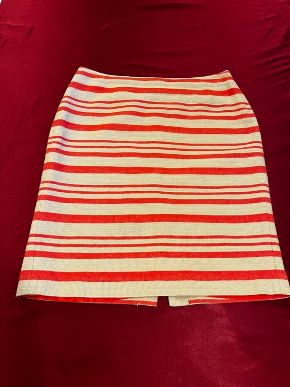 Talbots Linen Blend Lined Tan and Coral Striped Skirt Size 8